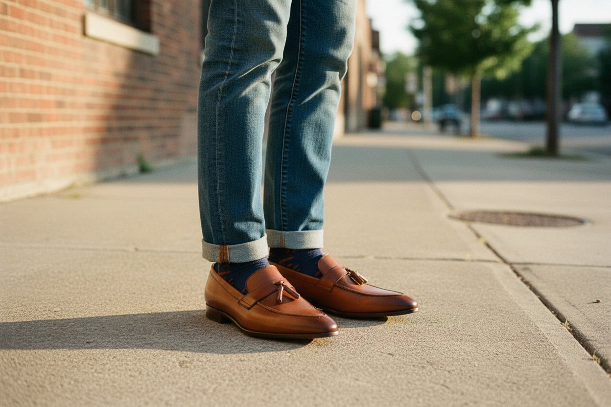 Handmade Tassel Moccasin Classic Tan Slip On Full Grain Leather Men's Dress Shoes
