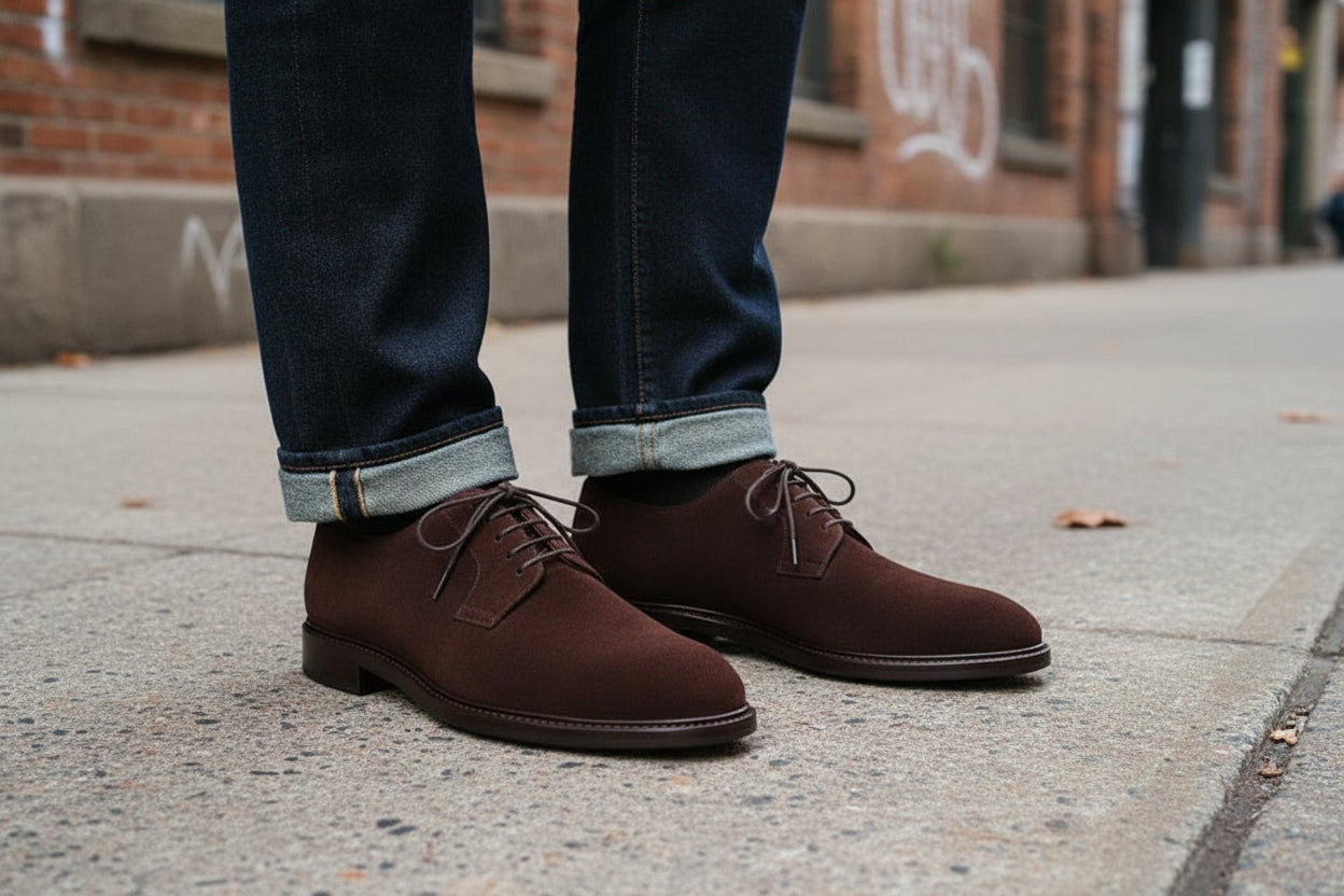 Handmade Men's Brown Suede Formal Derby Shoes - Men's Brown Suede Dress Shoes