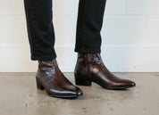 Handmade Men's Brown Classic Alligators  Side Zipper Boots