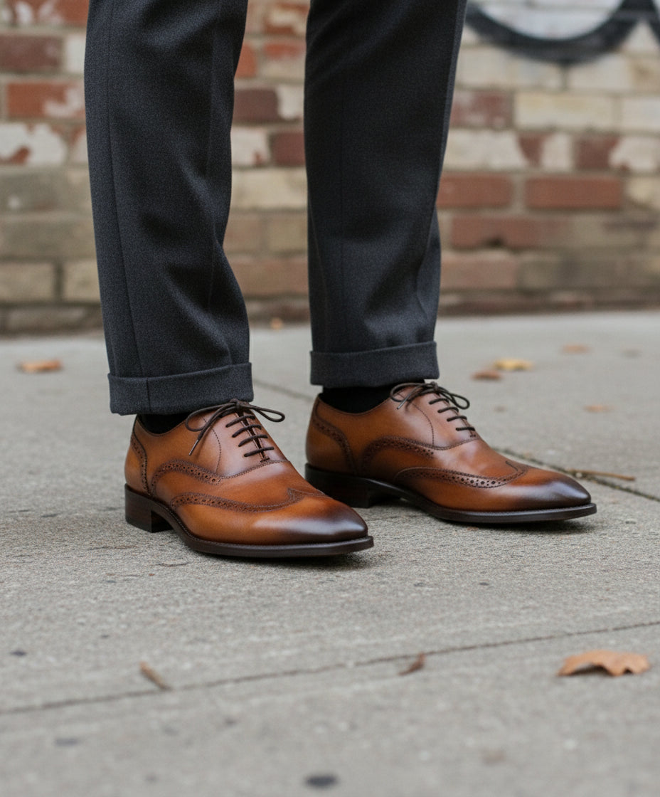 Men's Tan Brown Wingtip Leather Dress Shoes