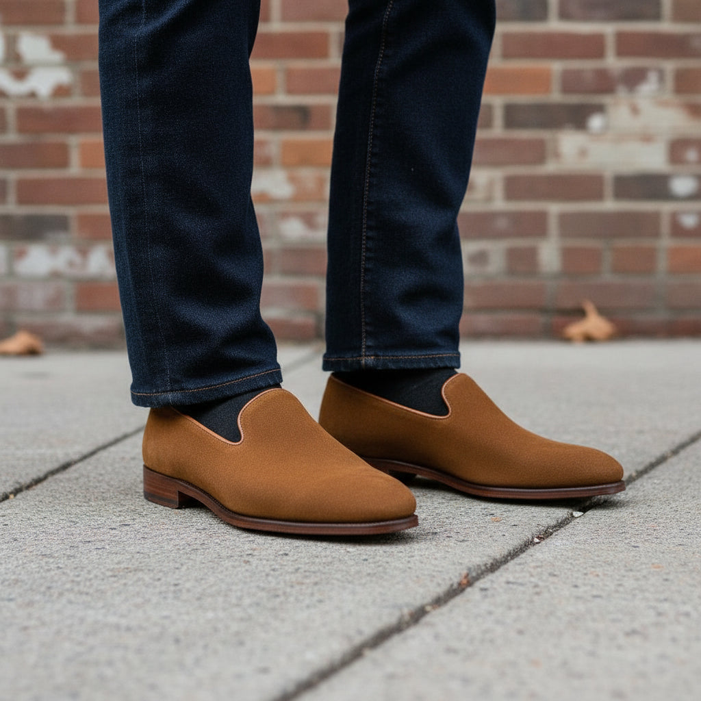 Handmade Mens Brown Suede Leather Penny Loafer Driving Shoes Moccasins