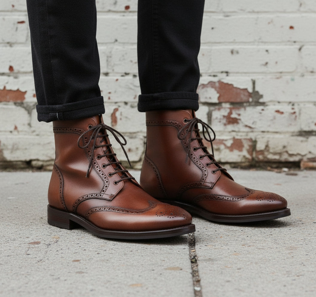 Men's High Ankle Wingtip Brogue Lace-up Dress Boots