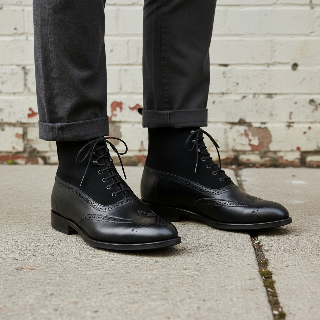 Handcrafted Men's Black Wingtip Brogue Leather Boots