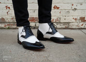 Men's Handmade Wingtip Brogue Ankle Dress Boots