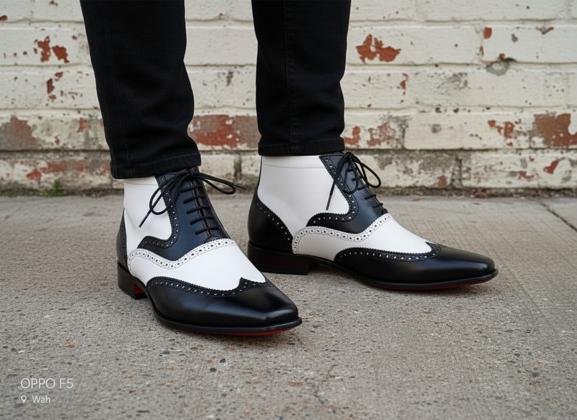 Men's Handmade Wingtip Brogue Ankle Dress Boots