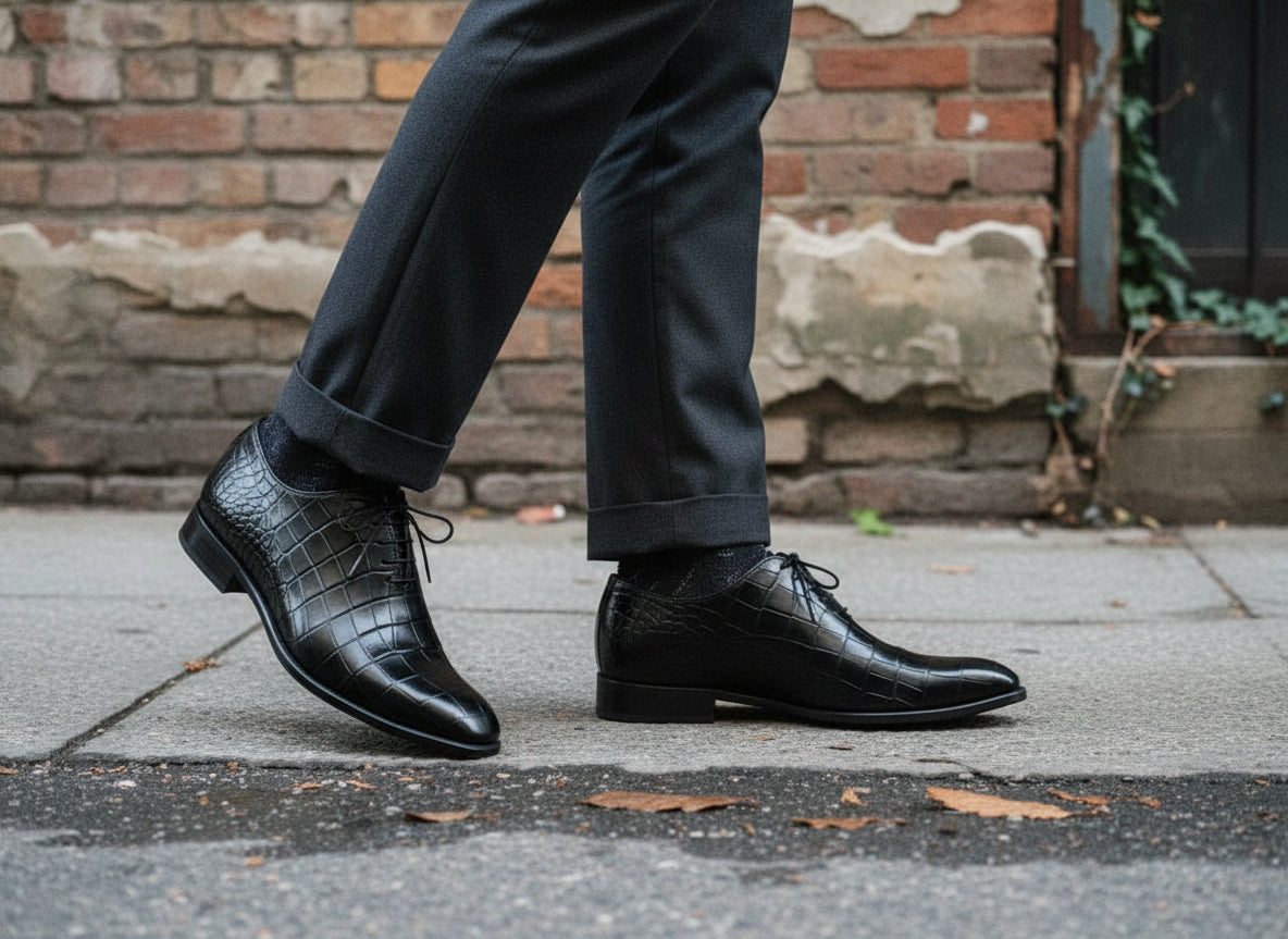 Handmade Men's Black Alligator Leather Dress Shoes