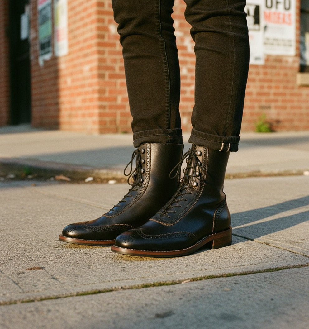 Handcrafted Men's Wingtip Leather Ankle Boots