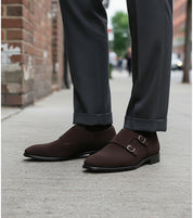 Men's Brown  Suede Double Monk Dress Shoes