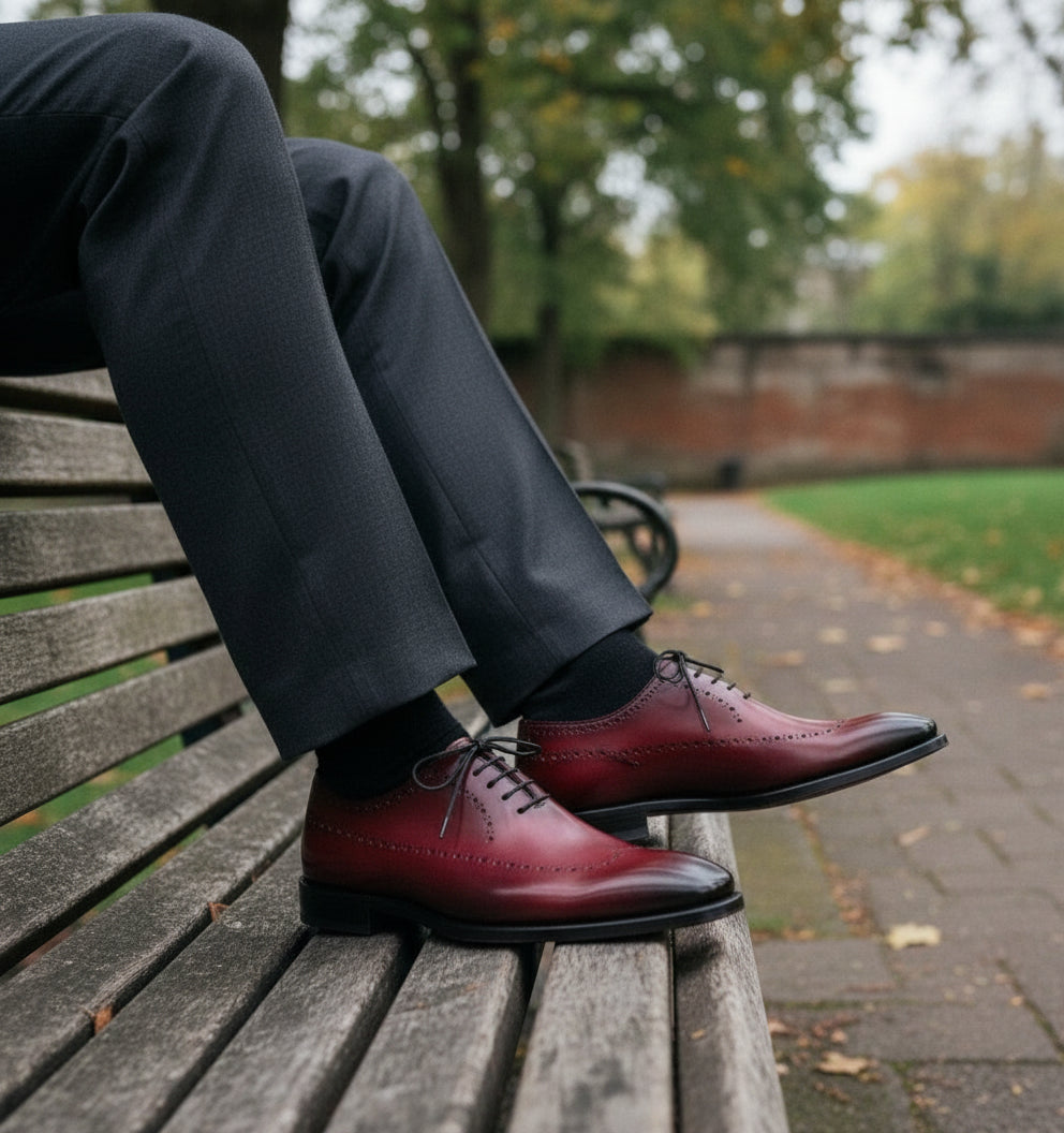 Handmade Men's Burgundy Brogue Formal Dress Shoes