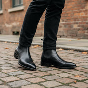 Handmade Men's Black Leather High Ankle Chelsea Pointed Toe Boots