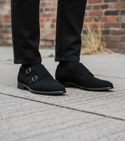Men's Black Suede Double Monk Dress Shoes