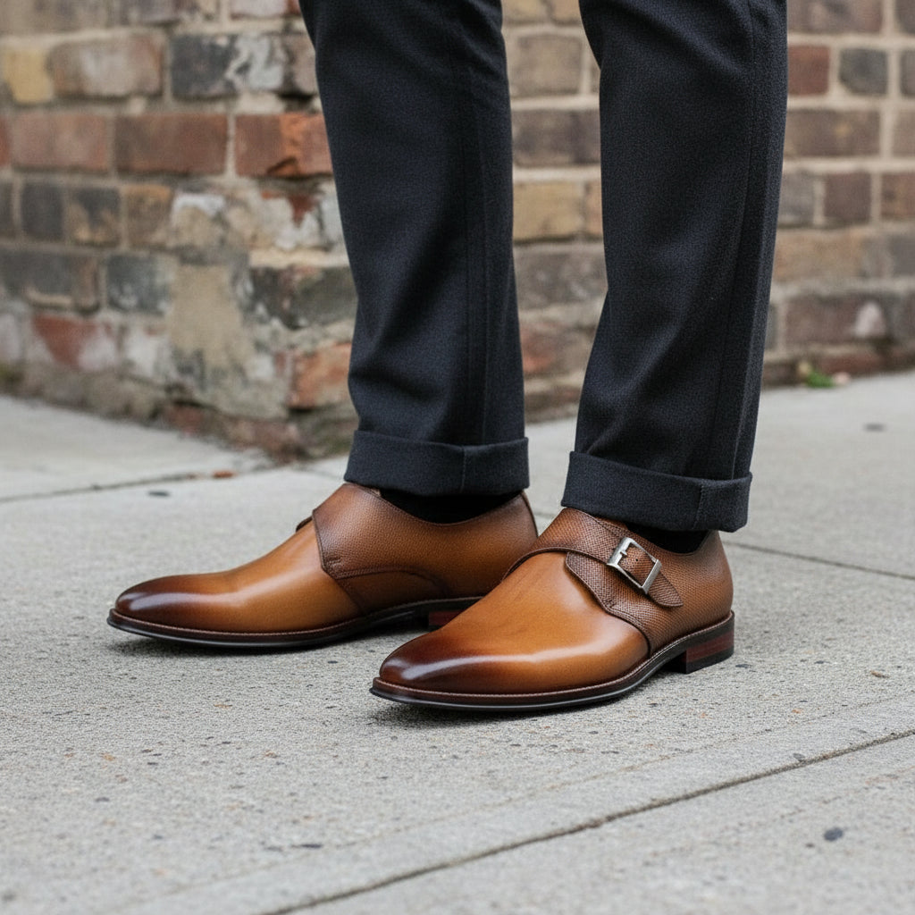 Handmade Men's Leather Monk Strap Shoes