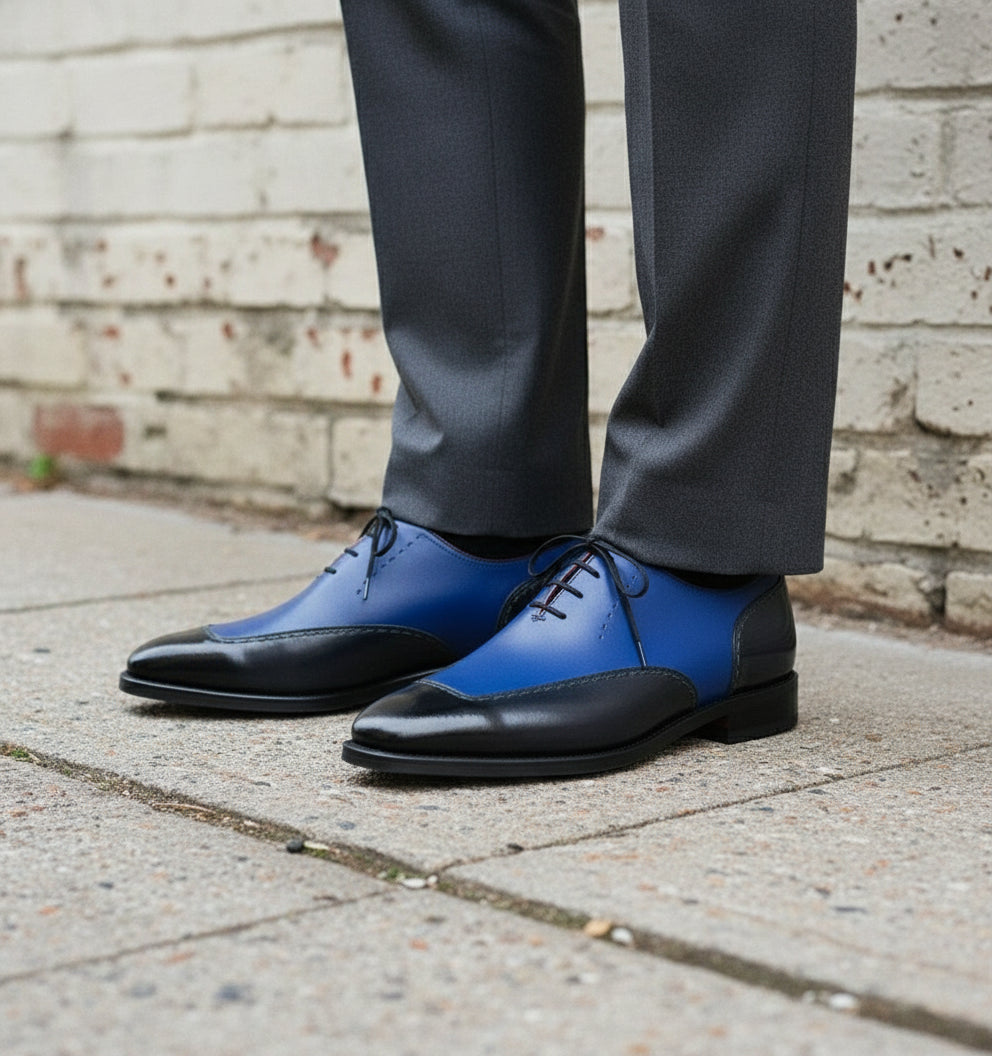 Handmade Black and Blue Leather Formal Dress Shoes