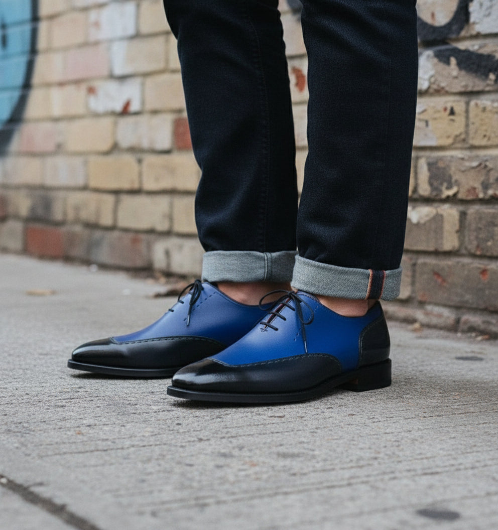 Handmade Black and Blue Leather Formal Dress Shoes