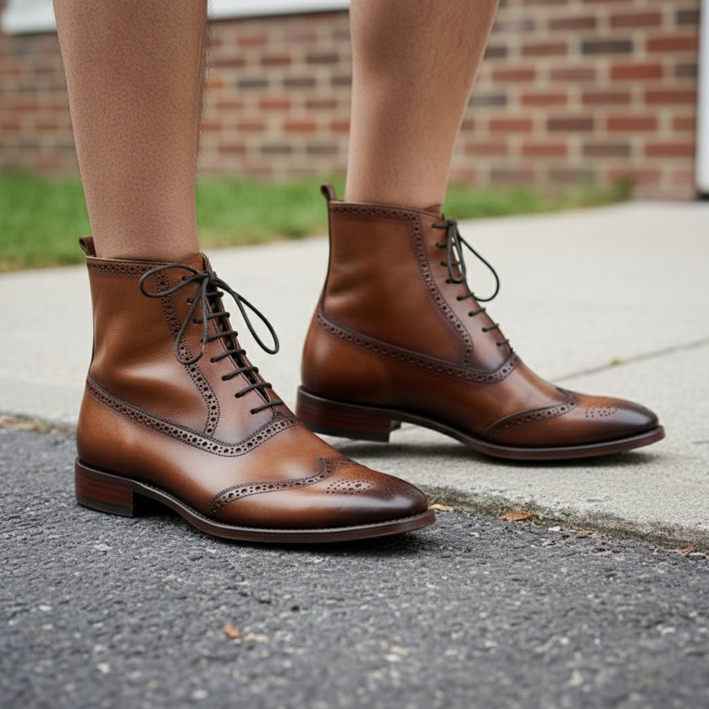 Men's Brown Handmade Lace-up Leather Ankle Boots