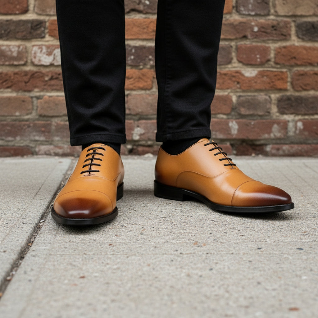 Men's Cap-toe Leather Dress Shoes for Formal Occasions