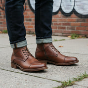 Handmade Men's Antique Brown Side Zipper Ankle Biker Boots