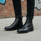 Handcrafted Men's Black Leather Lace-Up Ankle Boots
