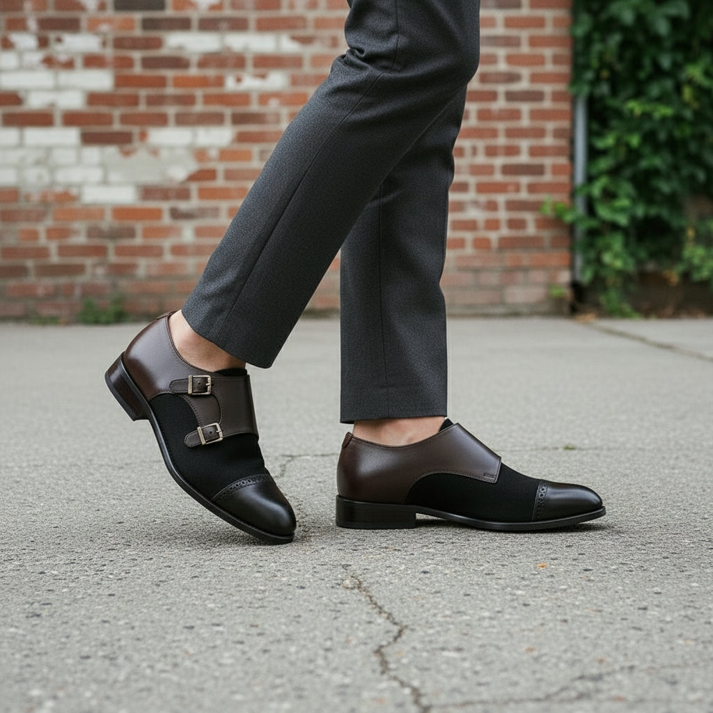 Handcrafted Black Suede & Leather Buckle Dress Shoes