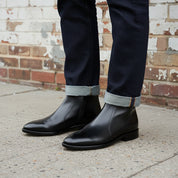 Handmade Men's Black Leather Side Zipper Ankle Boots