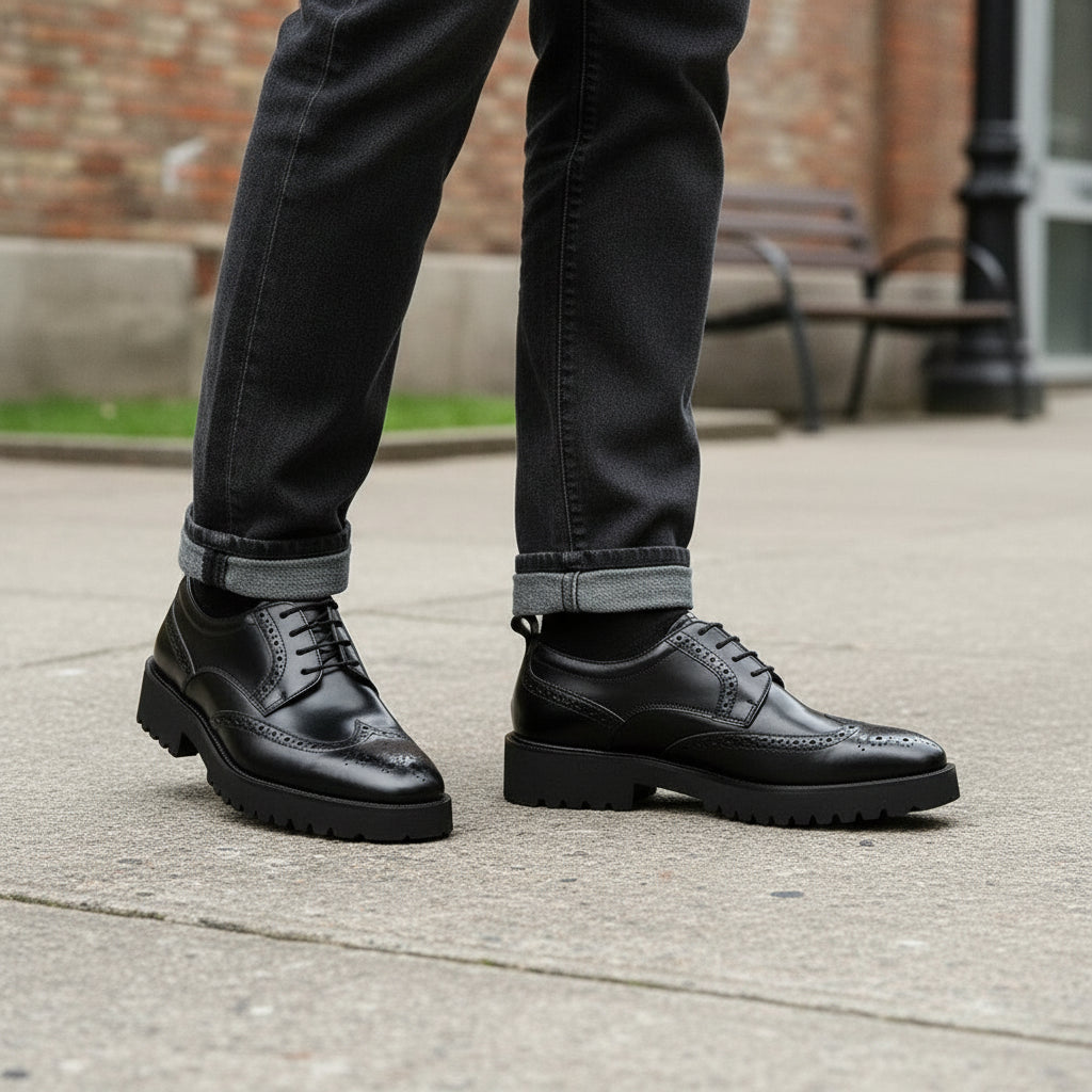 Men's Handcrafted Black Wingtip Brogue Shoes