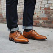 Handmade Tan Leather Wingtip Dress Shoes