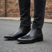 Handmade Men's Full Grain Leather Wingtip Chelsea Boots