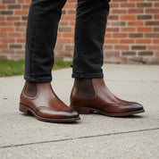 Handmade Men's Full Grain Premium Leather Brogue Chelsea Boots
