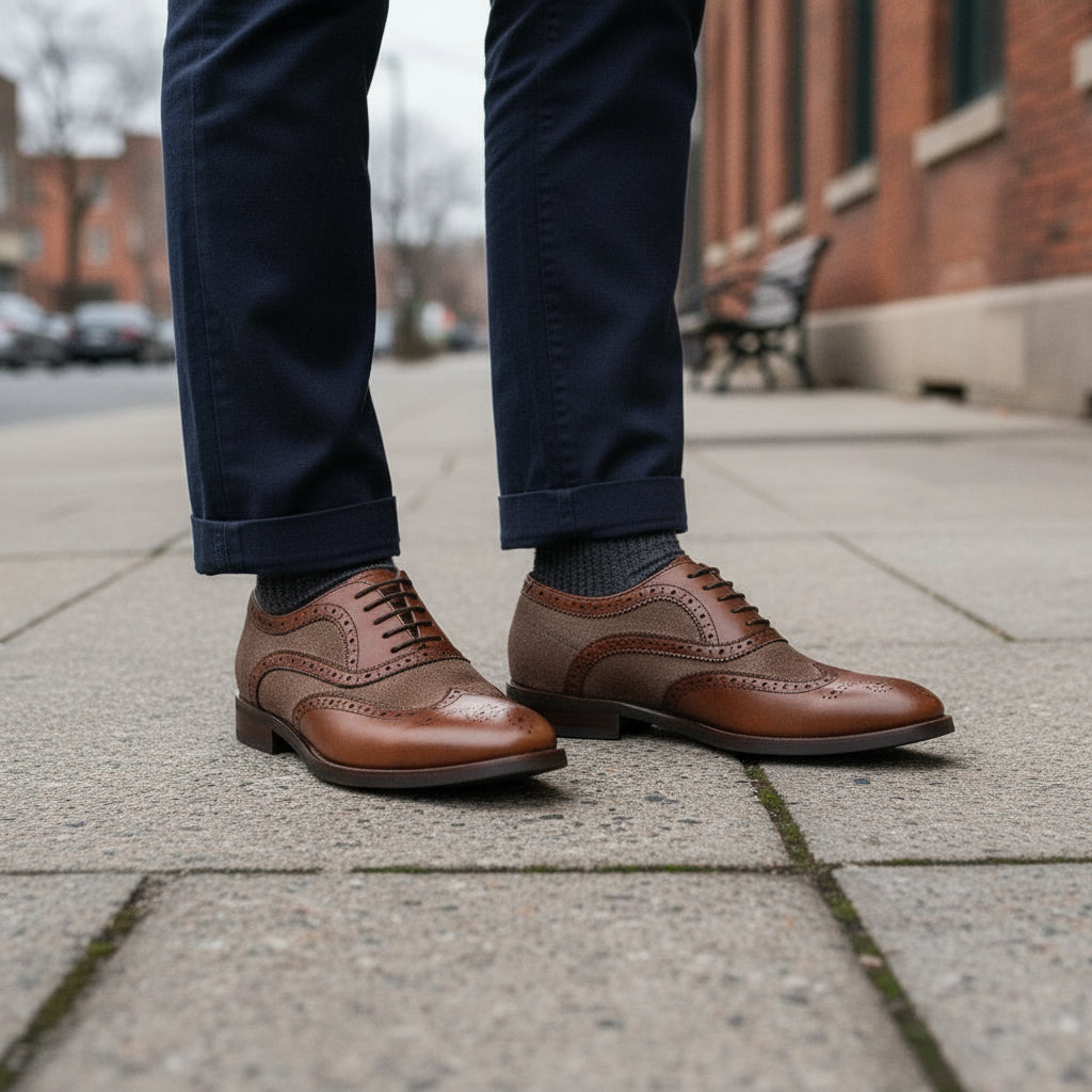 Handmade Men's Suede Wingtip Oxfords Shoes