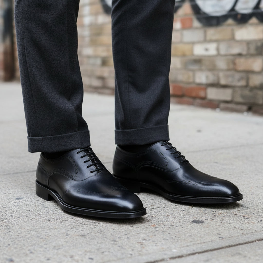 Men's Black Wingtip Oxford Leather Dress Shoes