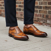 Men's Wingtip Dress Shoes, Handmade Tan Leather Oxford