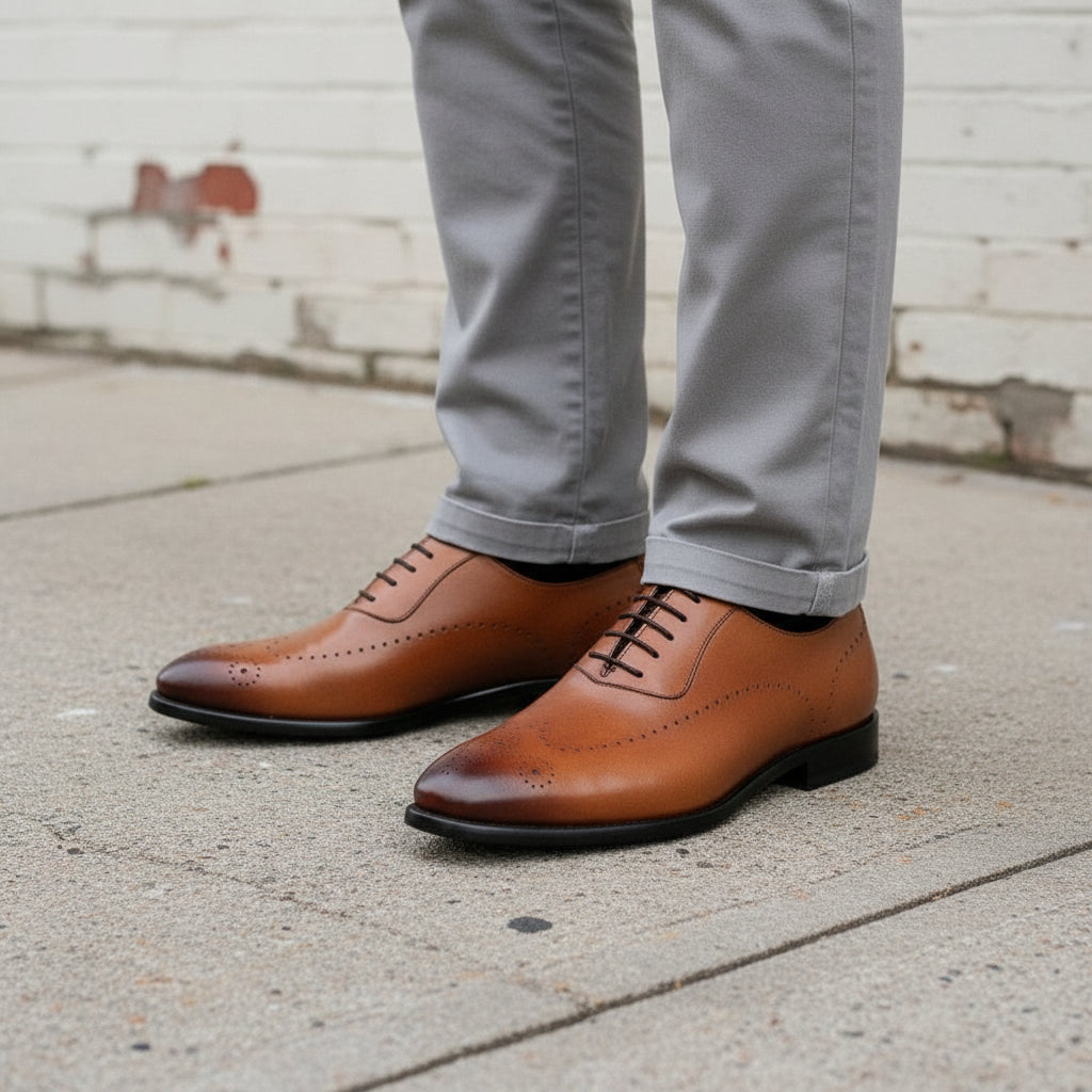 Handmade Men's Cow Leather Wingtip Oxford Dress Shoes