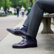 Handmade Men Oxford Fringe Purple Leather Party Shoes Purple Leather Shoes