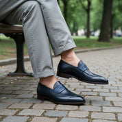 Handcrafted Men's Two-Tone Leather Moccasin Loafer Shoes