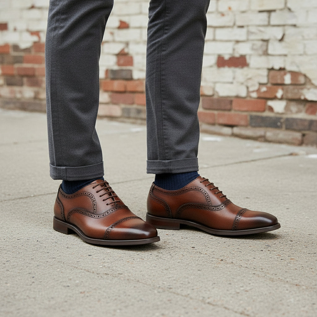 Handmade Men's Full Grain Leather Brogue Formal Dress Shoes