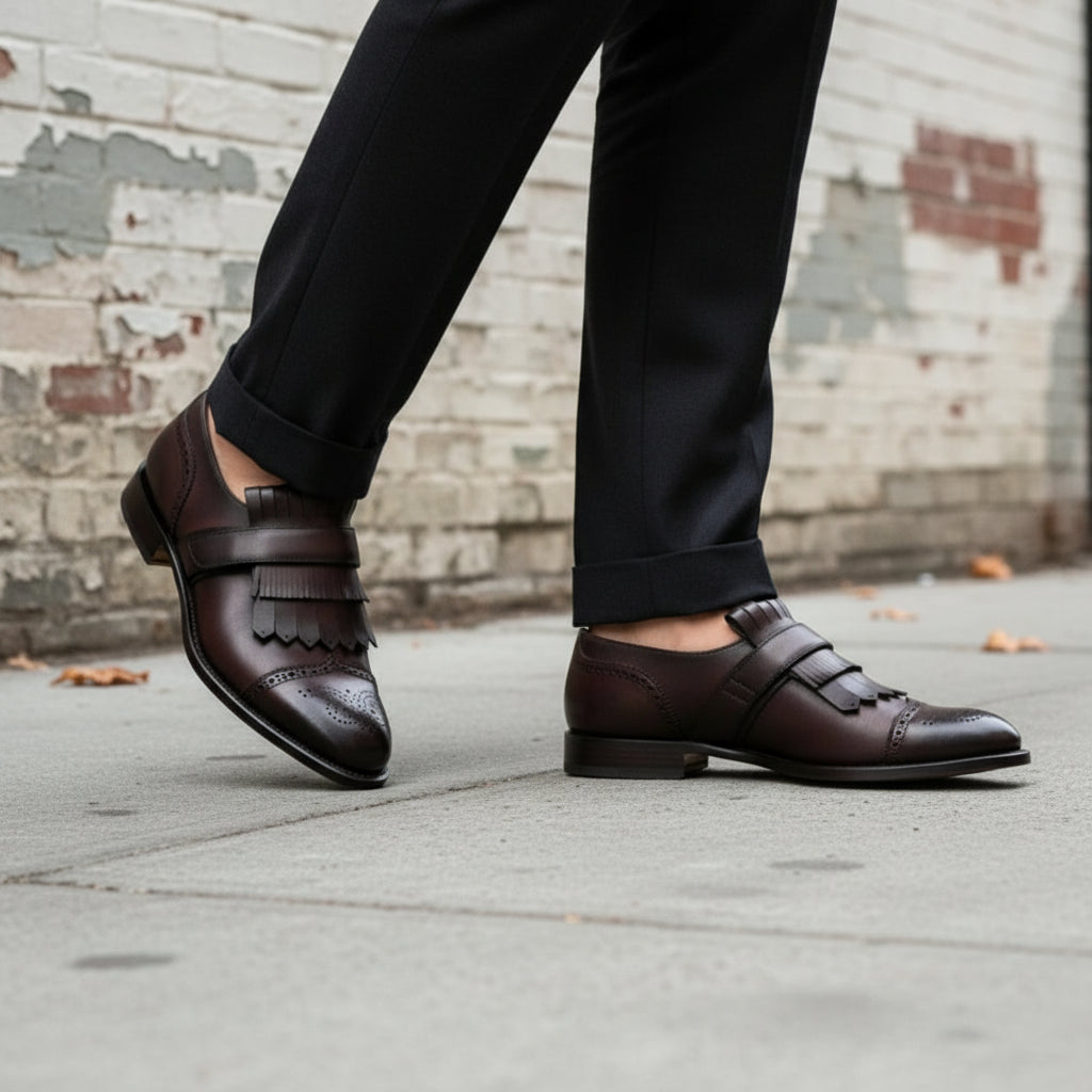 Handmade Men's Dark brown Fringe Shoes, Men leather Loafer shoes