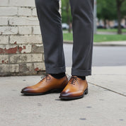 Handcrafted Men’s Tan Brown Leather Brogue Oxford Dress Shoes