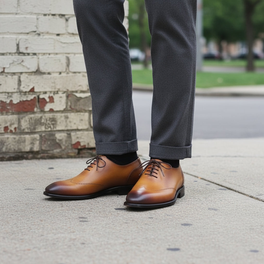 Handmade Men Tan Brown Dress Shoes, Men Brown Leather Brogue Oxfords Shoes  – Rebels Market