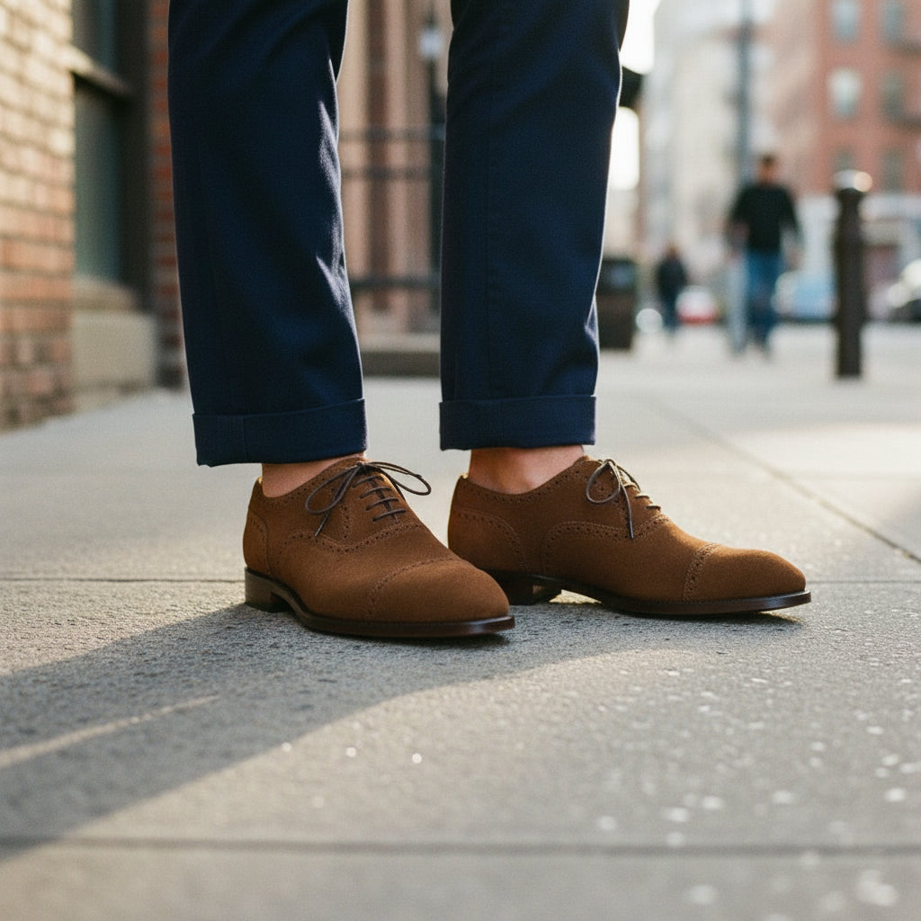 Handmade Brown Suede Men's Oxford Shoes