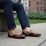 Handcrafted Two-tone Wingtip Moccasins in Suede and Leather