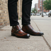 Handmade Men Wingtip Brogue Double Monk Chukka Boots, New Leather Boots