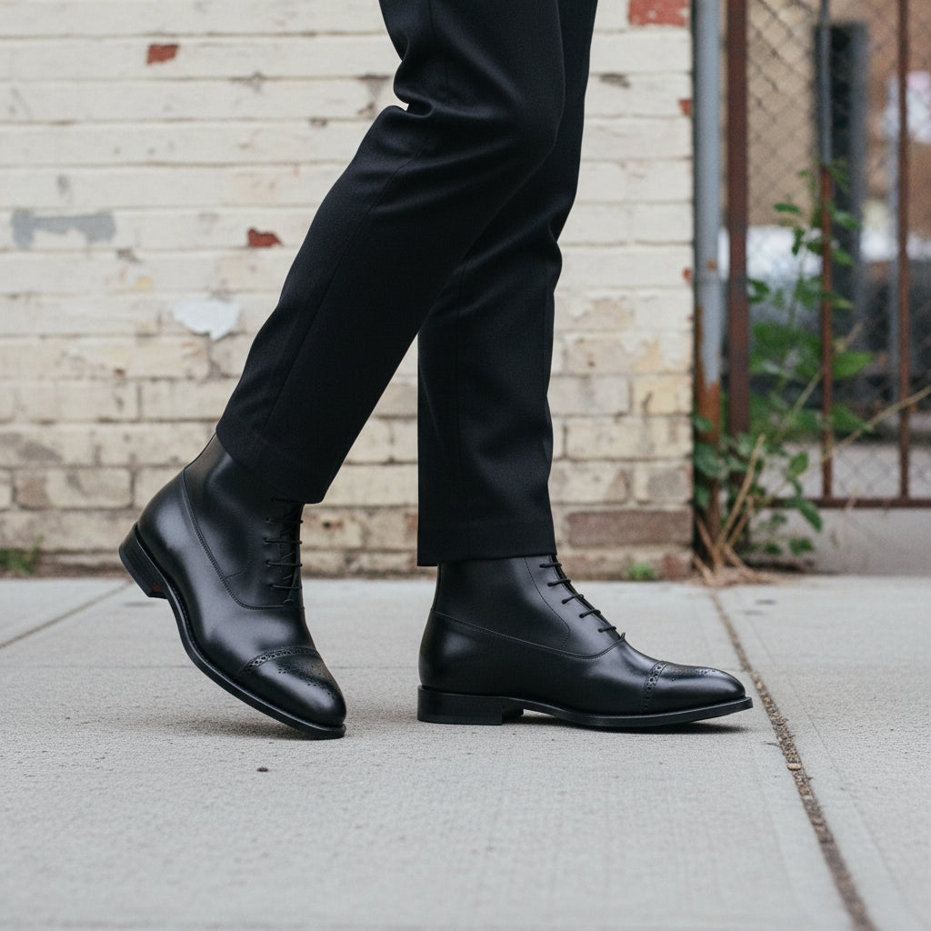Handmade Black Brogue Dress Boots