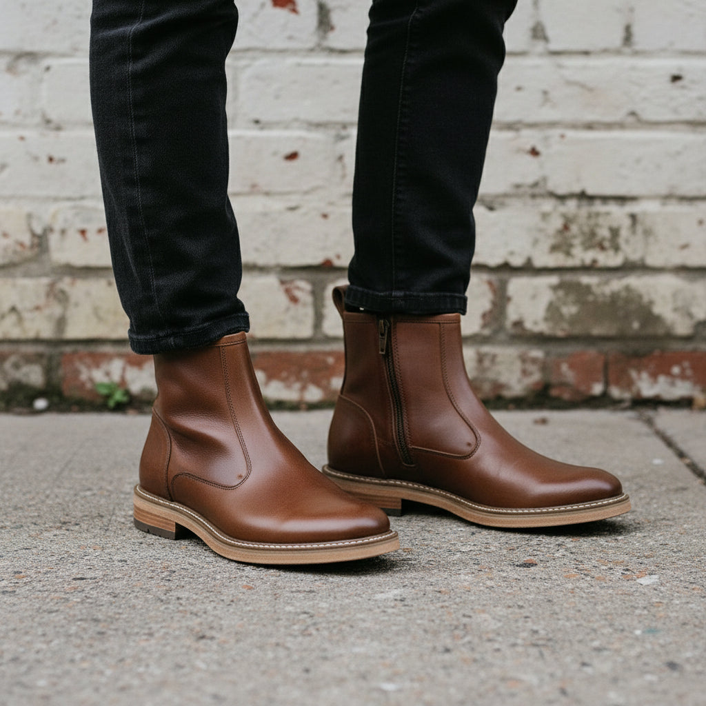 Men's Brown Leather Ankle Boots for Versatile Wear