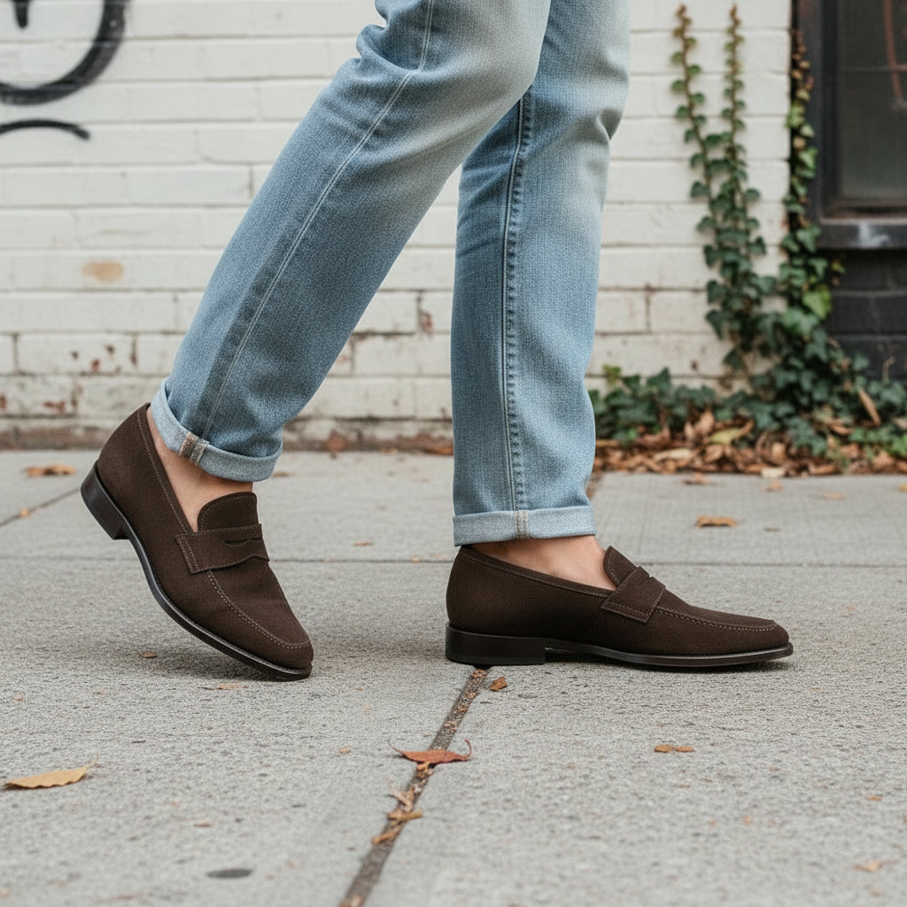 Handmade Men Brown Suede Leather Moccasins Loafer Slip-On Shoes