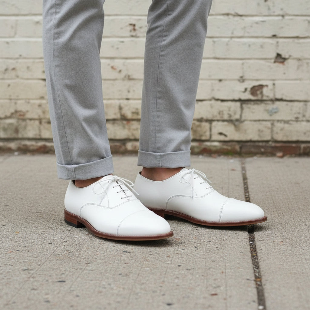 Men's White Oxford Leather Dress Shoes