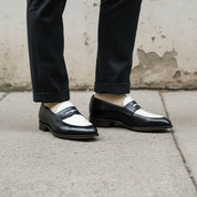 Men's Two-Tone Penny Loafers, Full-Grain Leather Dress Shoes