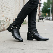 Handcrafted Men's Black Leather Zip Boots with Cuban Heel