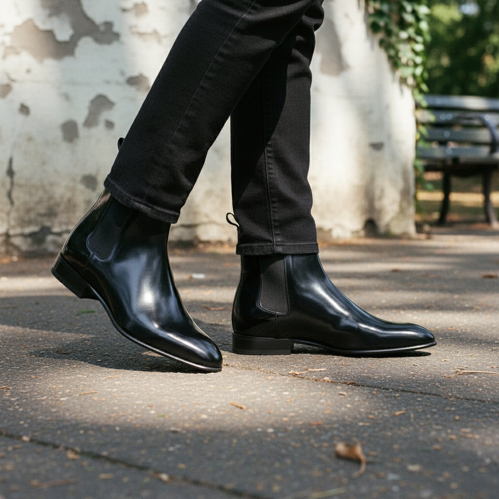 Men's Black Elastic Gore Slip-On Chelsea Boots