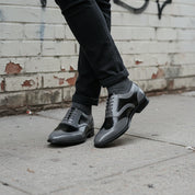 Handcrafted Black and Gray Wingtip Formal Leather Shoes