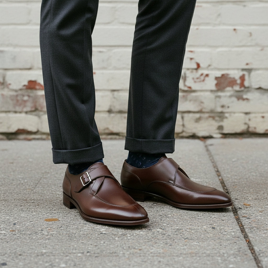 Men's Brown Monk Strap Leather Dress Shoes